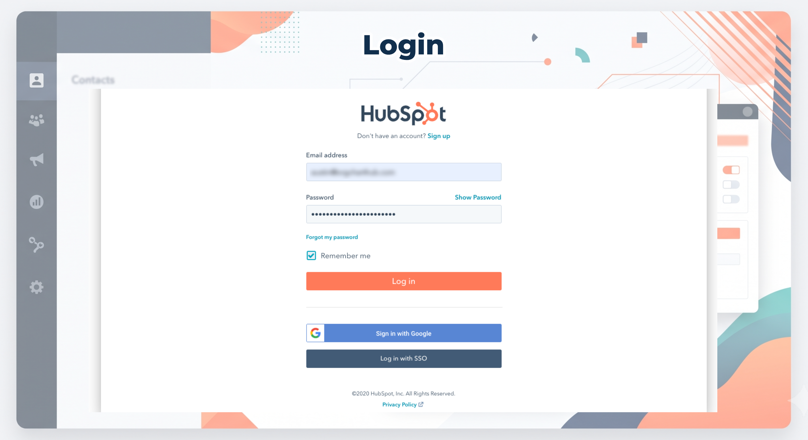 HubSpot login screen during app install